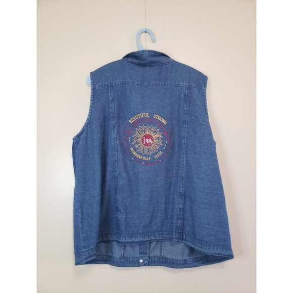 Skyline Collection Women L Denim Embroidered Vest Cotton I Am Beautiful Strong - Picture 3 of 7